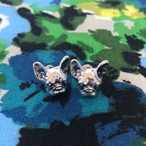 French bulldog earrings - silver tone - never worn